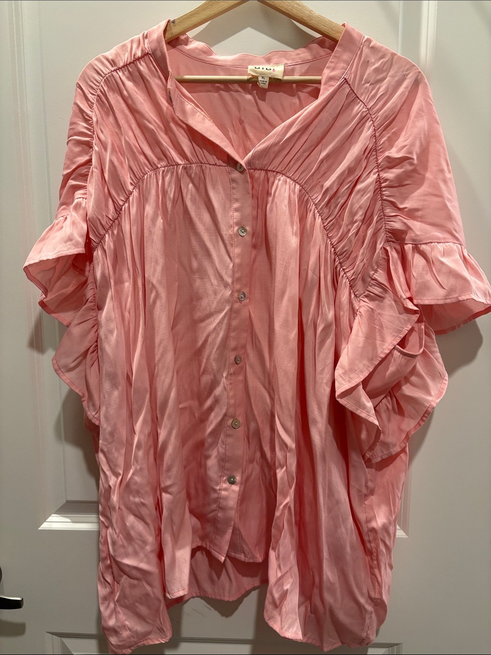 Bibi Pink Ruffle Button-Front Women's Top